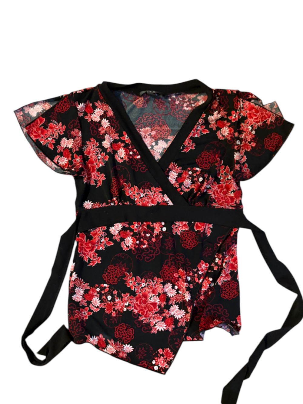 Bcx vintage black red pink floral blouse made in USA